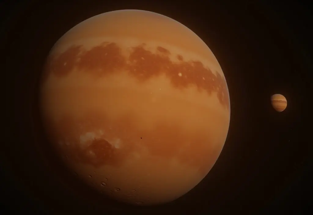 Der Mond Titan mit seiner dichten orangen Gashülle als Beispiel für Monde mit Atmosphäre im Sonnensystem