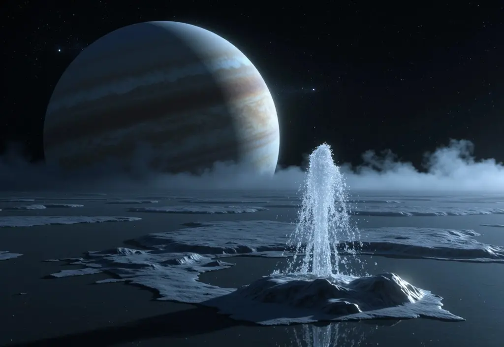 Der Mond Triton mit Geysiren als Beispiel für Monde mit Atmosphäre im Sonnensystem