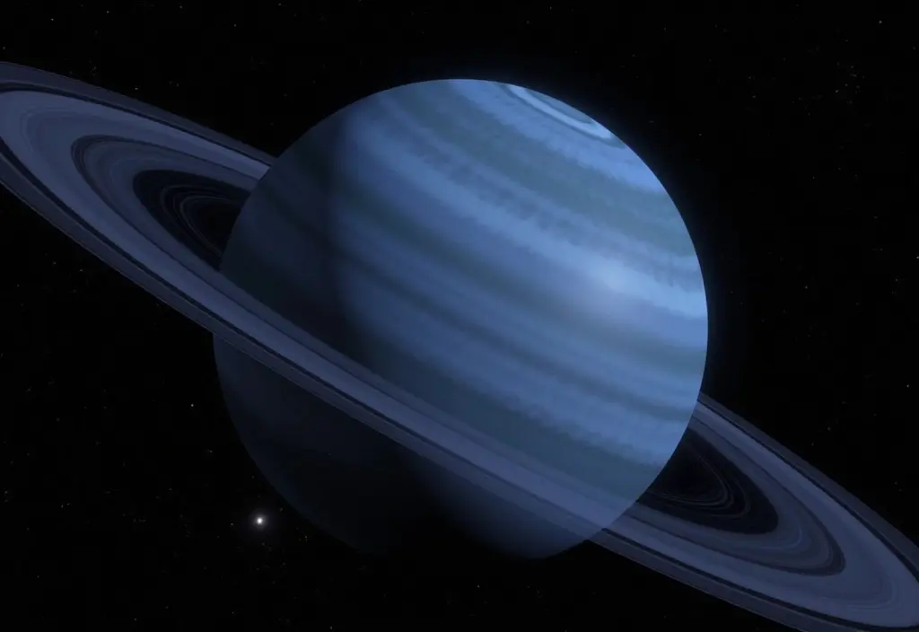 Der Planet Neptun mit seiner blauen Farbe und dünnen Ringen der die Besonderheiten von Eisriesen zeigt
