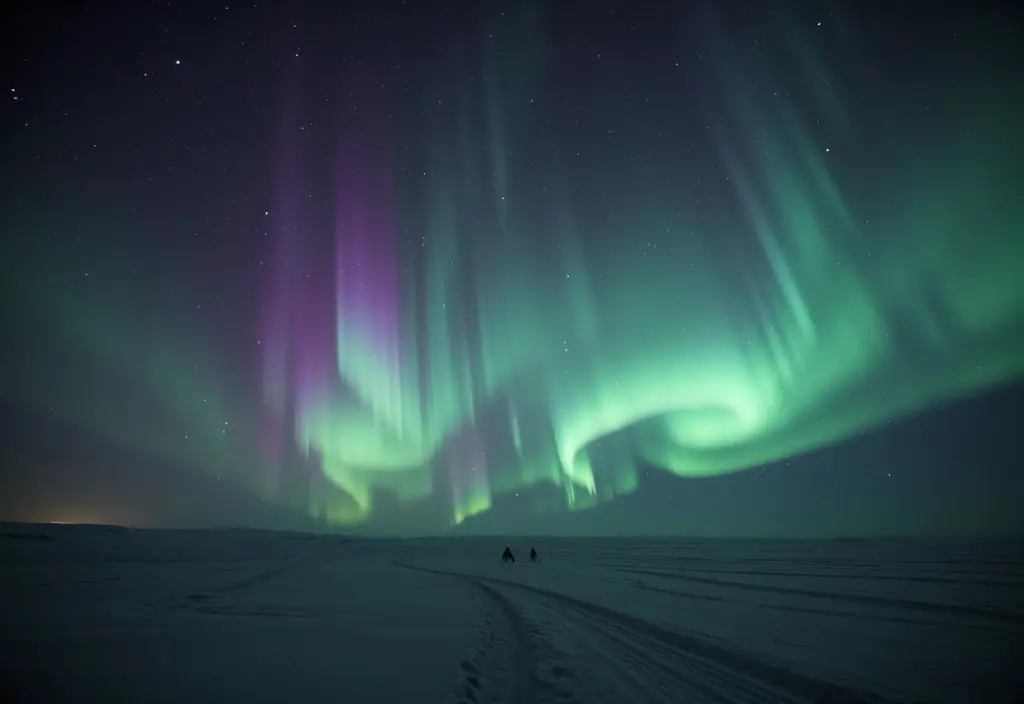 Die Aurora die den sichtbaren Schutz durch das Erdmagnetfeld vor dem Sonnenwind zeigt