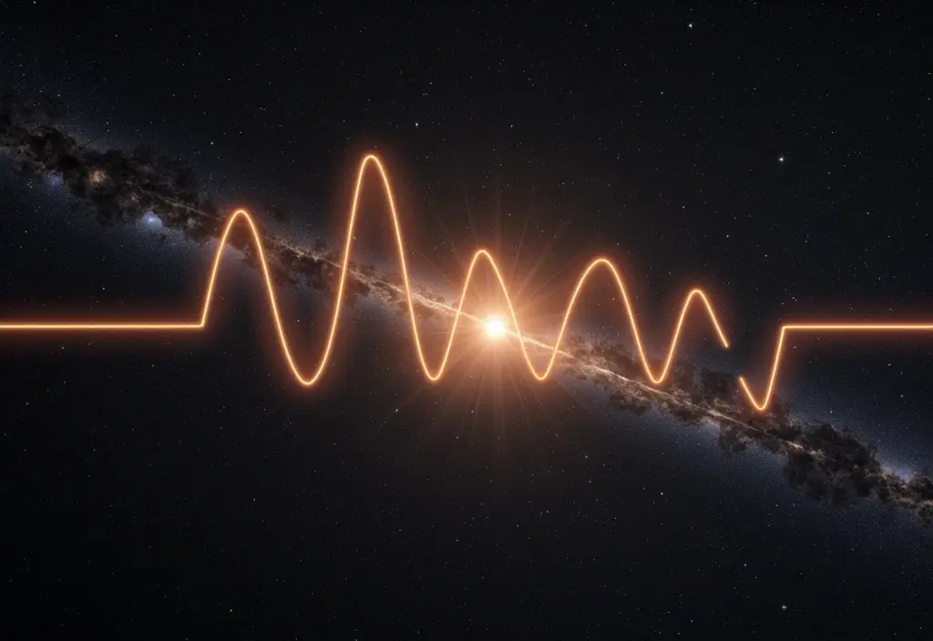 Die leuchtende Lichtkurve eines pulsierenden Sterns die die Entfernungsmessung mit Cepheiden symbolisiert