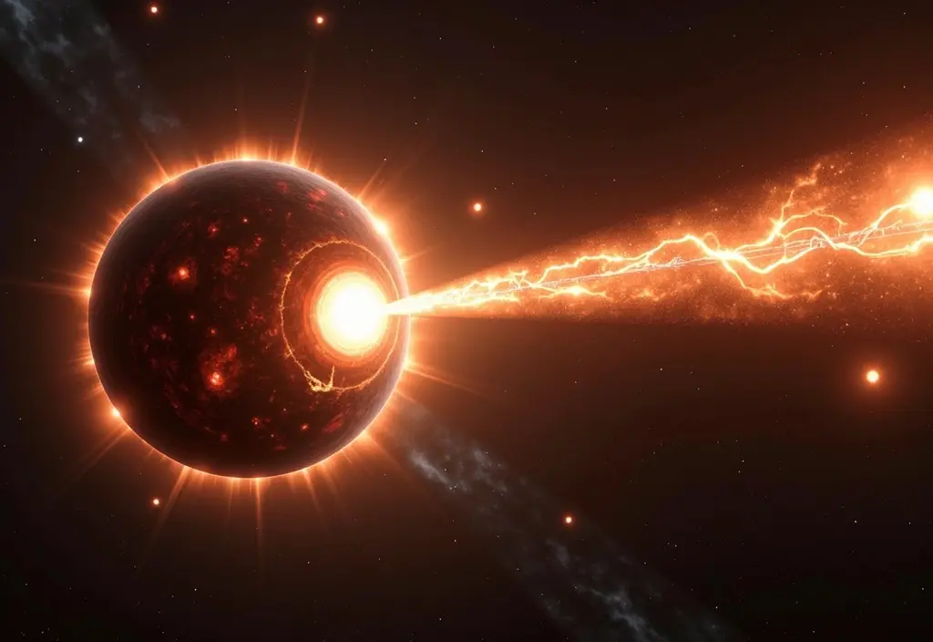 Ein Gammastrahlenausbruch von einem Magnetar verursacht durch sein extremes Magnetfeld