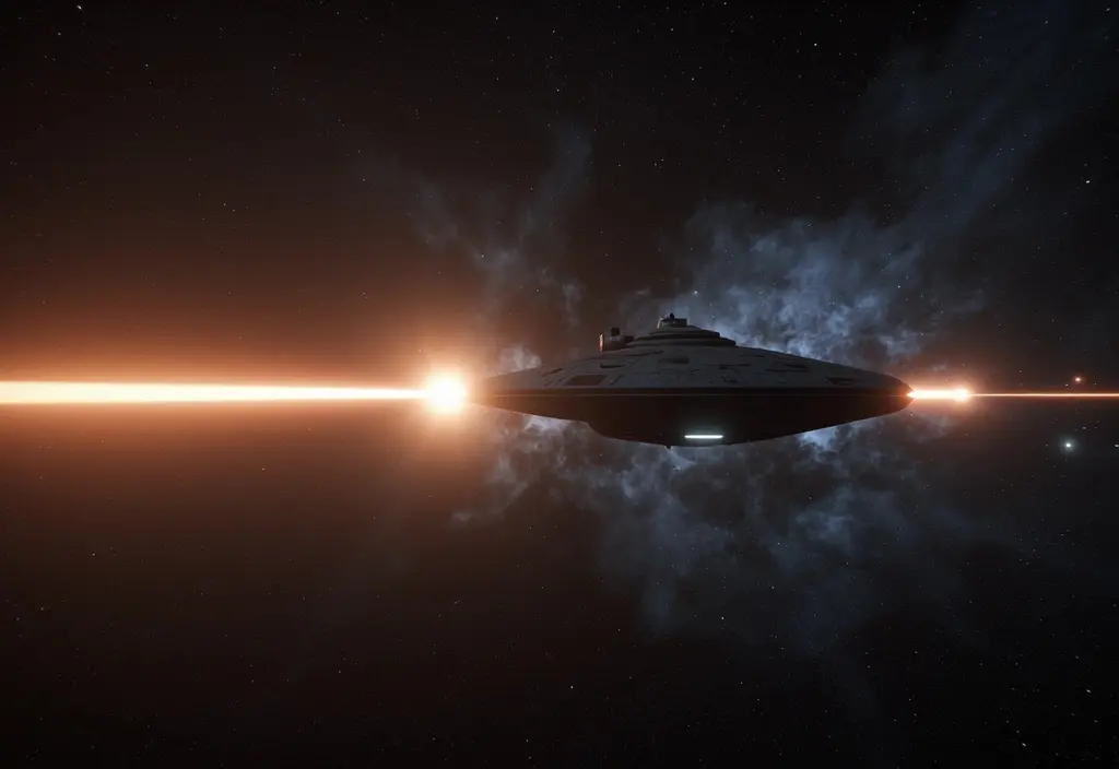Ein Raumschiff das eine schimmernde Grenze im All durchquert um die Heliopause und das Ende des Sonnensystems zu zeigen