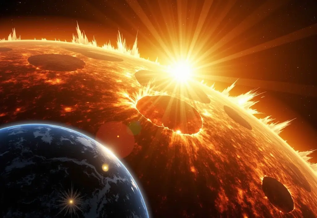 Ein Teilchenstrom der von der Sonne auf die Erde zurast um die Gefahr von Sonneneruptionen für die Erde darzustellen