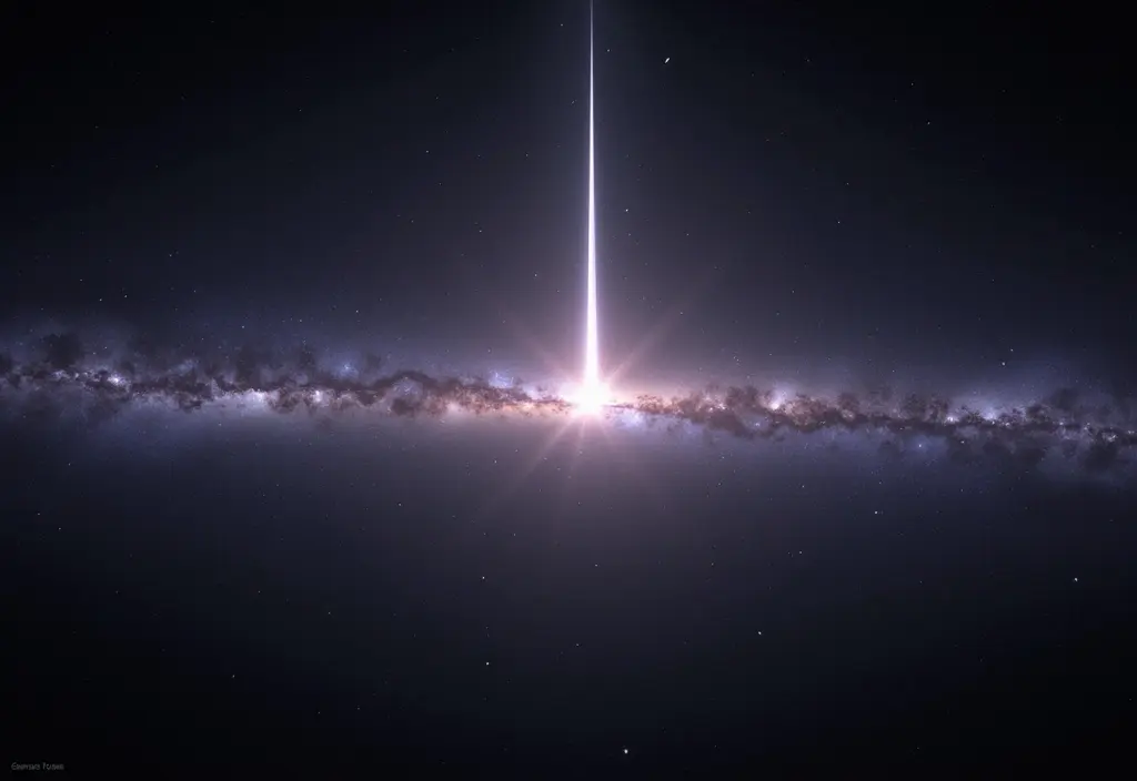 Ein extrem langer Energiestrahl der aus einer Galaxie schießt um zu erklären was ein Blazar-Jet ist