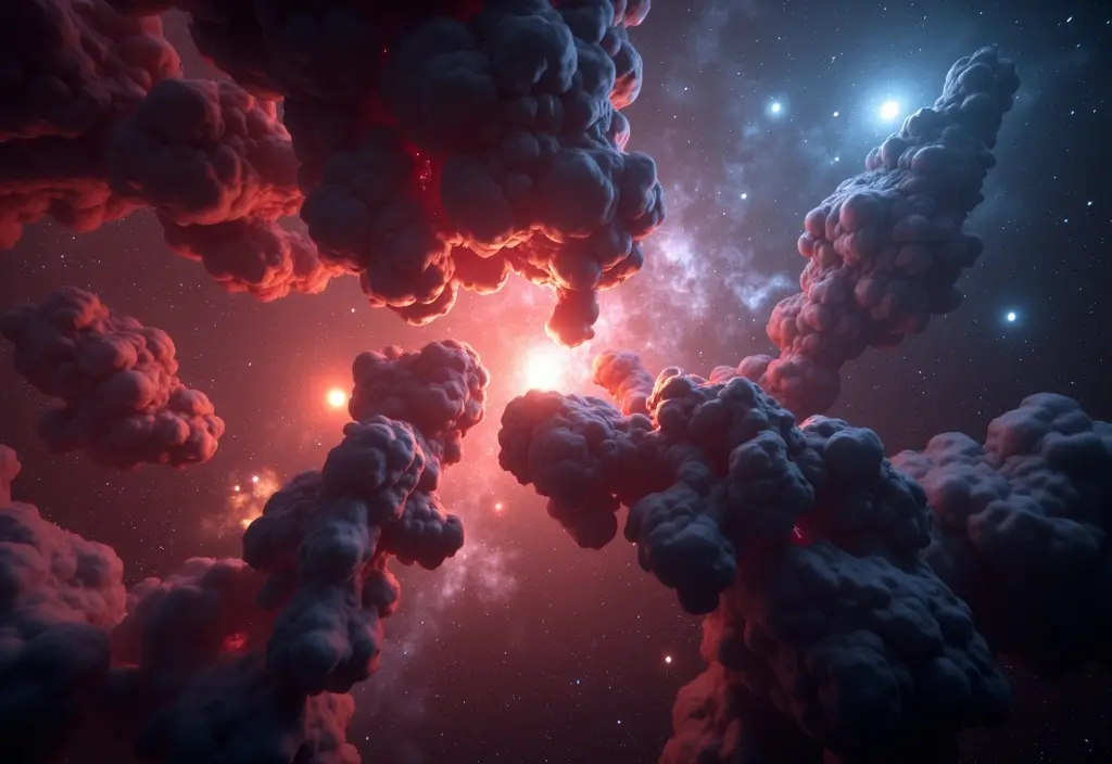 Ein farbenfroher Nebel der die komplexe Zusammensetzung des interstellaren Mediums aus Gas und Staub darstellt