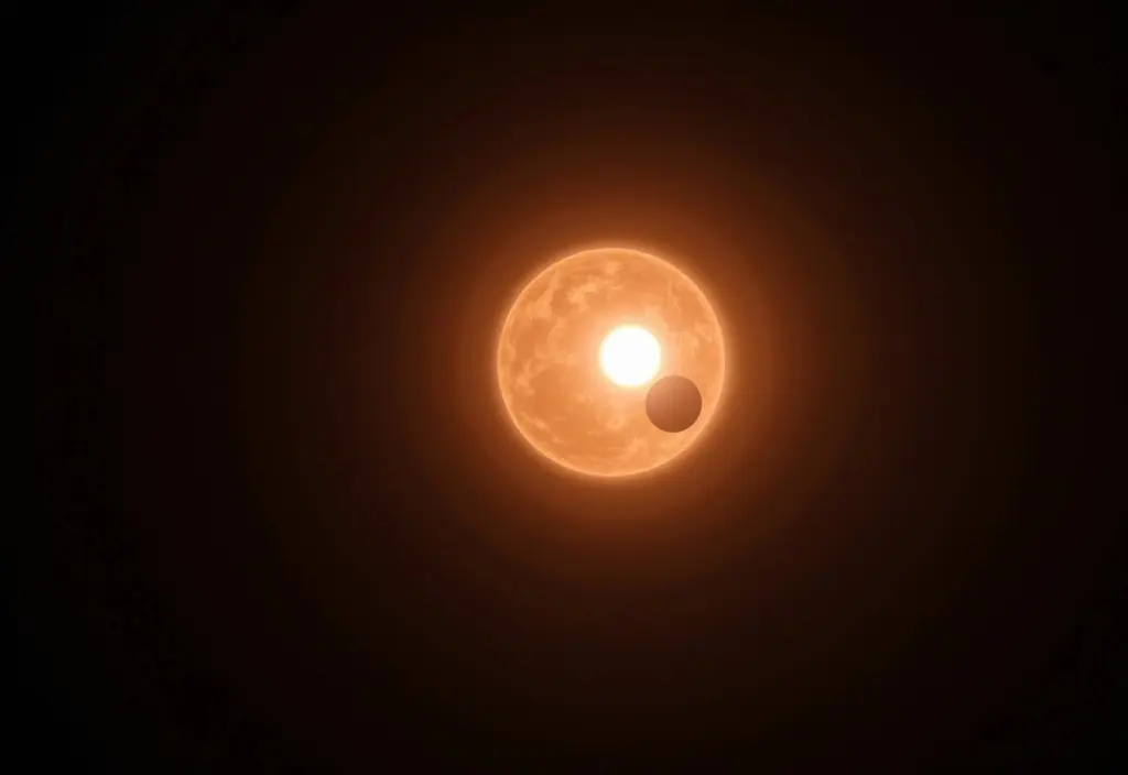 Ein kleiner Exoplanet der vor seinem Stern vorbeizieht um die Transitmethode zur Exoplanetensuche zu illustrieren