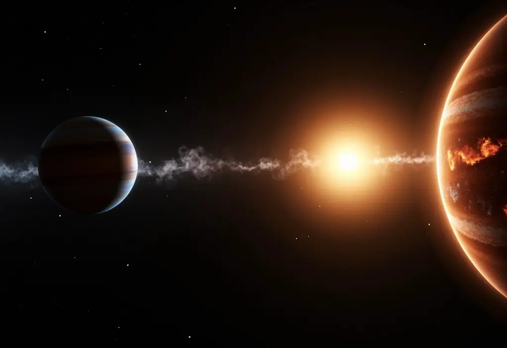 Eine Darstellung der Spektrometrie zur Exoplanetensuche durch Analyse des Sternenlichts das durch eine Planetenatmosphäre fällt