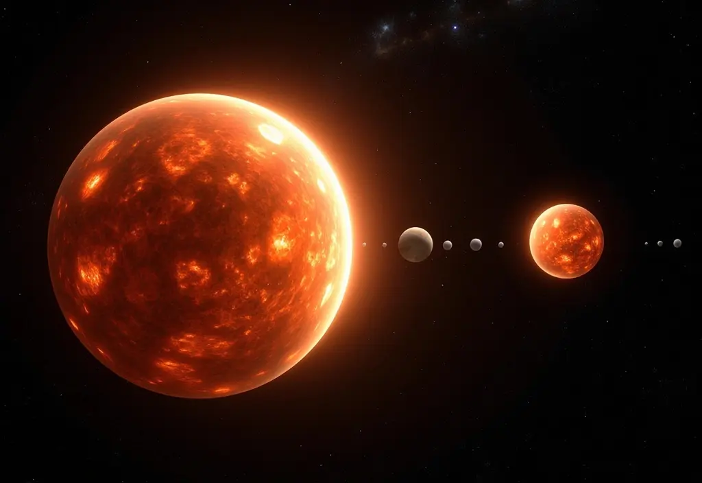 Eine Darstellung der enormen Größe von Hyperriesen-Sternen im Vergleich zu unserem gesamten Sonnensystem