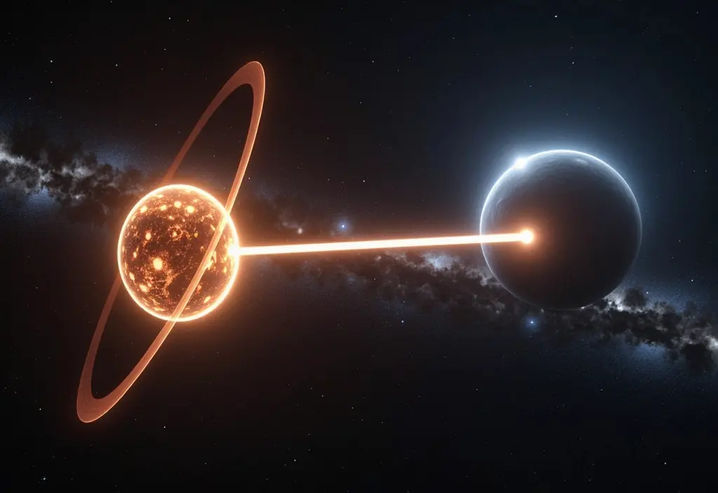 Eine Illustration der Funktionsweise eines Pulsars der Materie von einem Begleitstern ansammelt