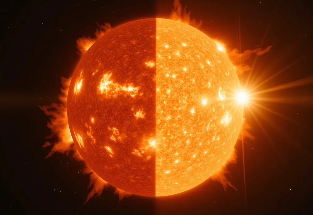 Eine Sonne deren eine Hälfte ruhig und die andere aktiv ist was den elfjährigen Sonnenzyklus erklärt