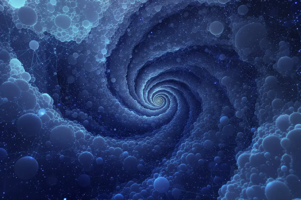 Eine fraktale schaumartige Struktur aus Galaxien und Leerräumen die den Aufbau des kosmischen Netzes zeigt