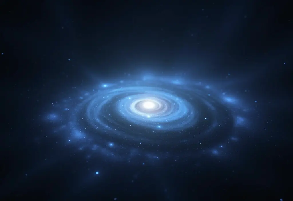 Eine gestauchte blaue Lichtwelle von einer sich nähernden Galaxie als Beispiel für die Blauverschiebung in der Astronomie