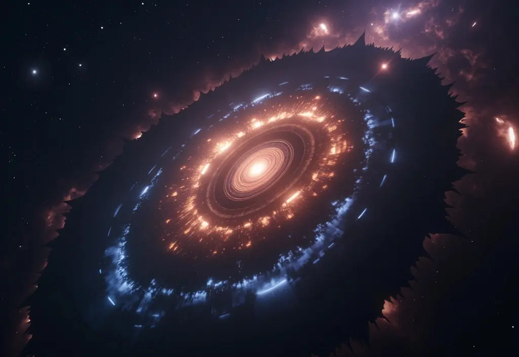 Eine kollabierende Gaswolke die sich immer schneller dreht als Beispiel für die Drehimpulserhaltung im Weltall