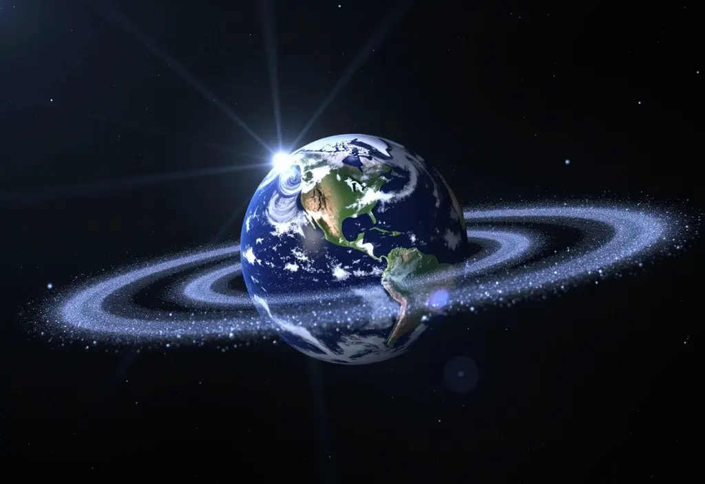 Leuchtende Ringe über beiden Polen die zeigen dass der Unterschied zwischen Aurora Australis und Borealis nur ihre Position ist