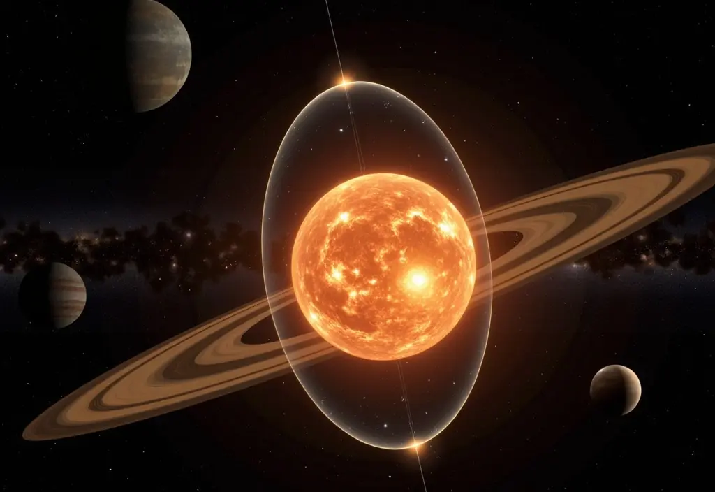 Unser Sonnensystem eingeschlossen in einer riesigen leuchtenden Blase die die Größe der Heliosphäre darstellt