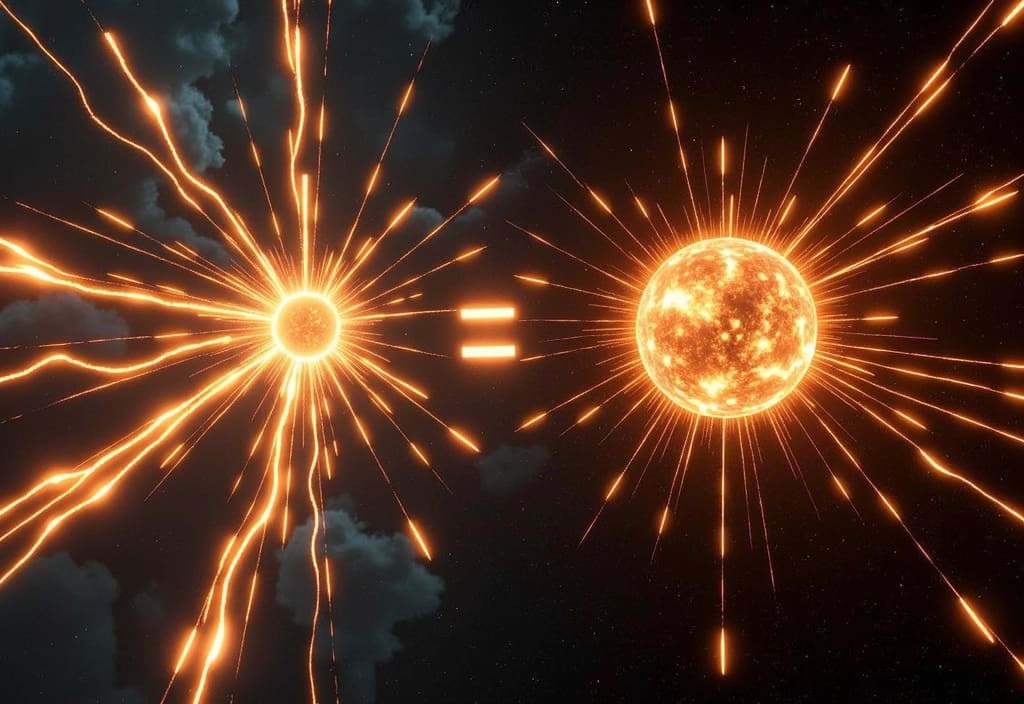 Die Umwandlung von Masse in Energie die die Kernfusion im Inneren der Sonne antreibt
