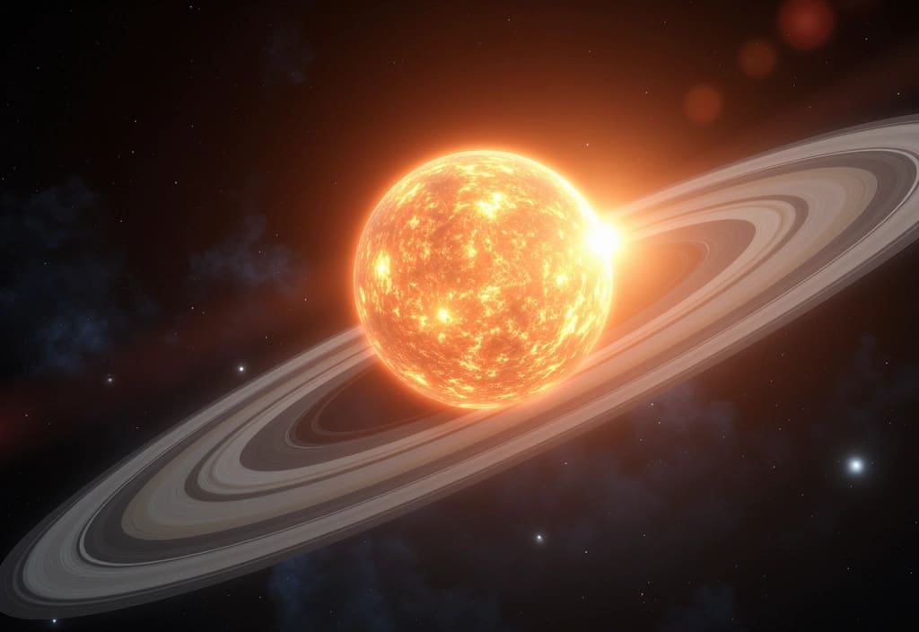 Ein Planet auf einer stark elliptischen Bahn der die wechselnde Entfernung und Temperatur aufgrund der Exzentrizität einer Umlaufbahn zeigt