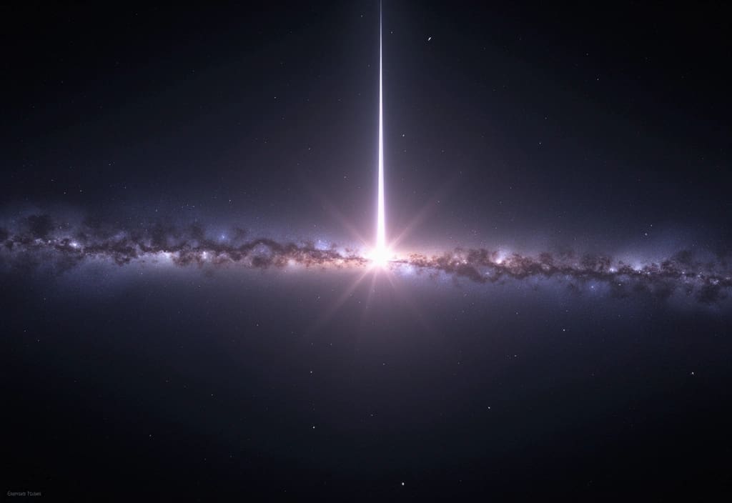 Ein extrem langer Energiestrahl der aus einer Galaxie schießt um zu erklären was ein Blazar-Jet ist