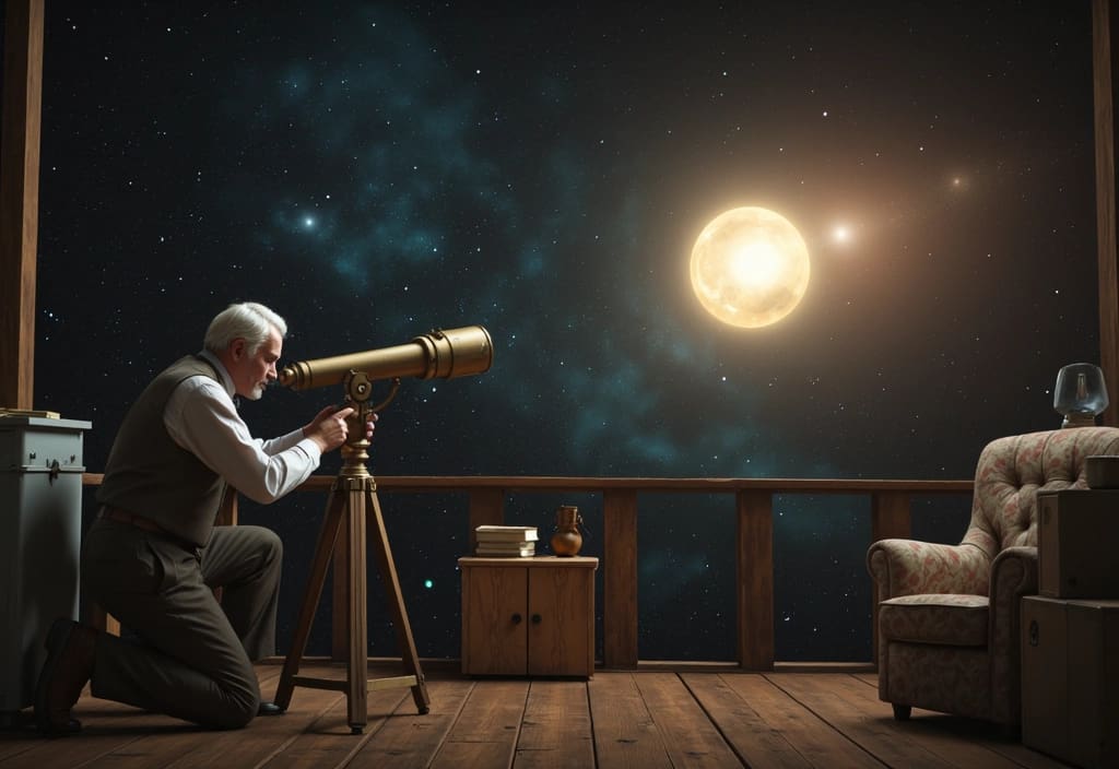 Ein historischer Astronom der einen Nebel fälschlich für einen Planeten hält was den irreführenden Zusammenhang Planetarischer Nebel und Planeten erklärt