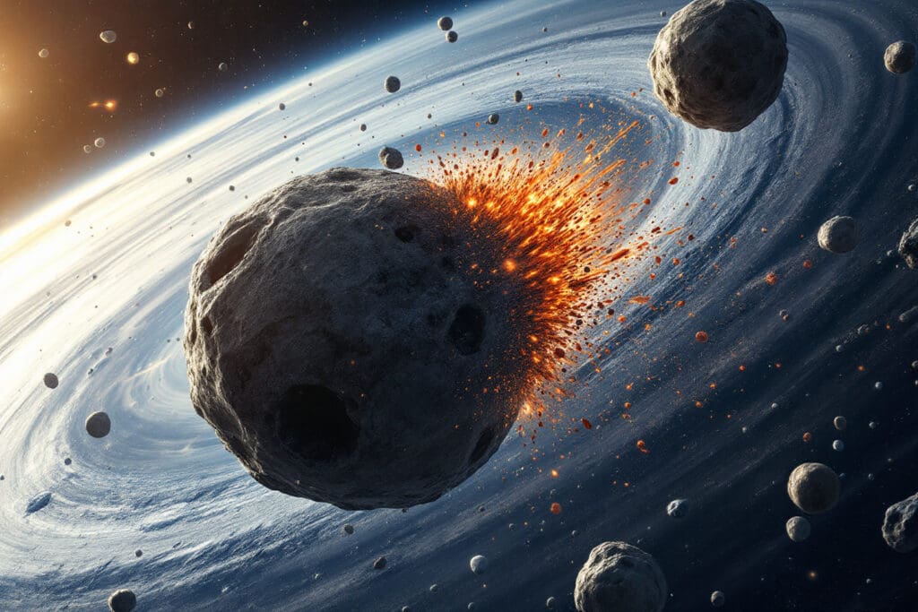 Eine Kollision im Asteroidengürtel die eine häufige Herkunft von Meteoroiden zeigt