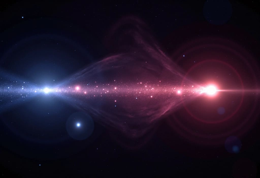Eine Lichtwelle die sich von Blau nach Rot dehnt als Symbol für die Rotverschiebung und Expansion des Universums