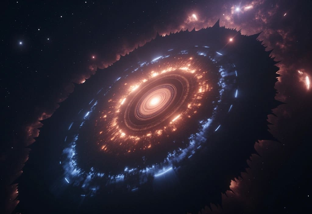 Eine kollabierende Gaswolke die sich immer schneller dreht als Beispiel für die Drehimpulserhaltung im Weltall
