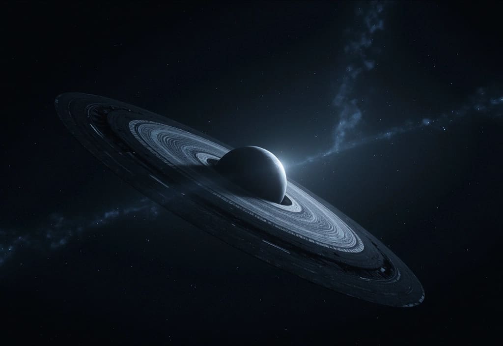 Eine schwere Kugel die eine Delle in einem leuchtenden Gitter erzeugt als Darstellung der Gravitation als Krümmung der Raumzeit