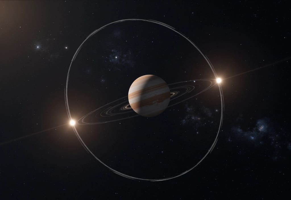Eine stabile achterförmige Umlaufbahn die Planeten in Doppelsternsystemen ermöglicht